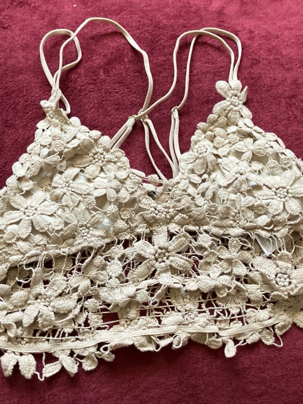 HYFVE Cream Crochet Floral Lace Crop Top